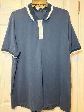 Theory Mens Navy Blue Polo Shirt White Border XXL  Collar Cotton Golf Pickleball